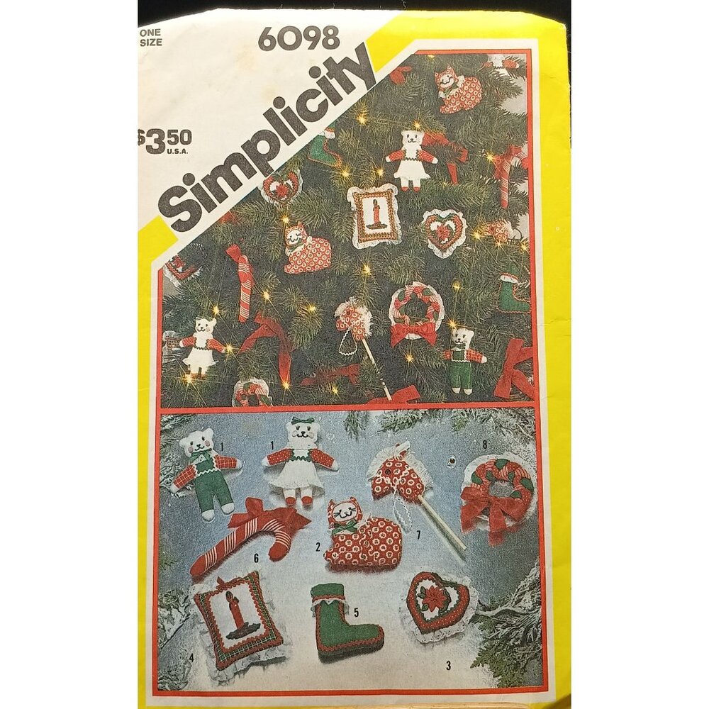 UNCUT Simplicity 6098 Vintage Christmas Ornament Pattern 1983